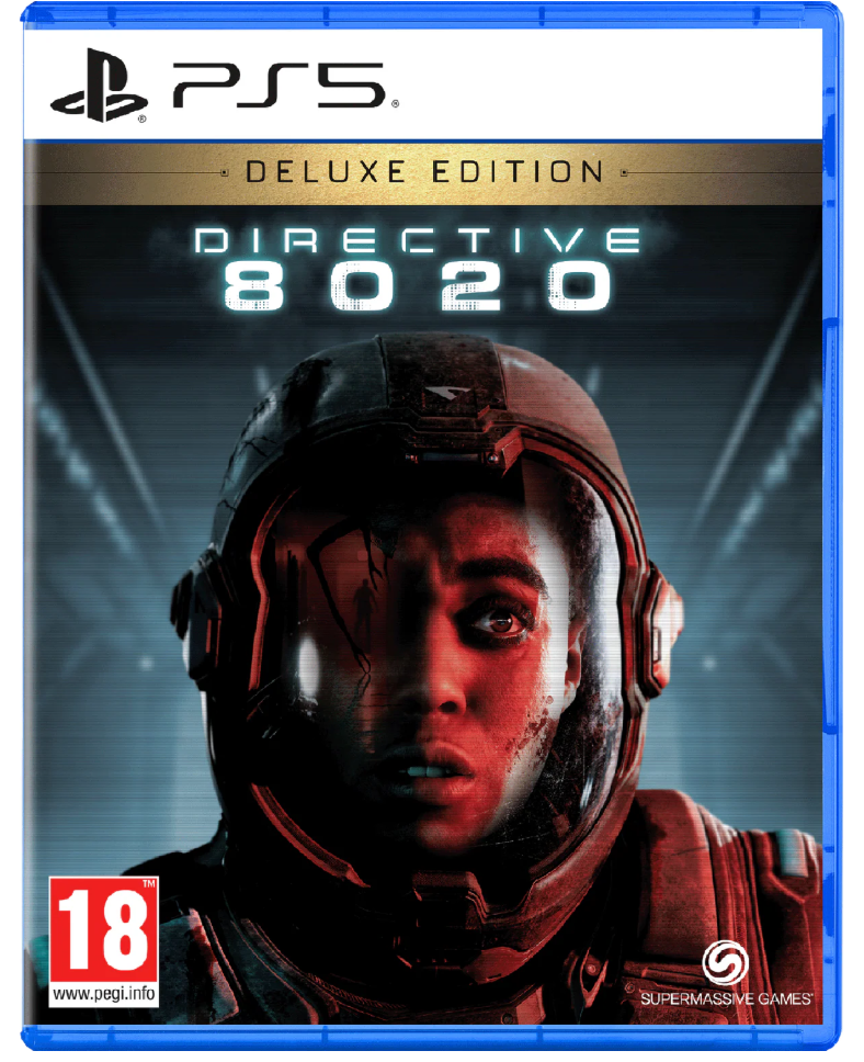 Game cover of 'Directive 8020' Deluxe Edition for PS5 with a futuristic helmeted character.