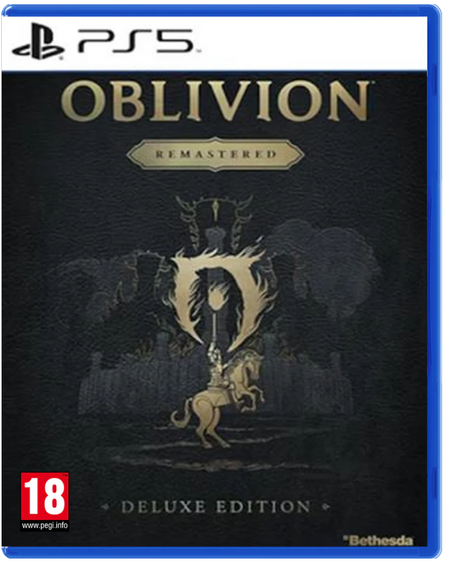 PS5 game cover for 'Oblivion Remastered' Deluxe Edition with Bethesda logo.