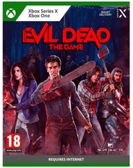 Game cover for 'Evil Dead: The Game' featuring characters with weapons on a dark background.