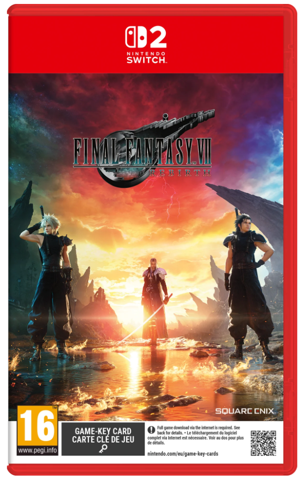 Nintendo Switch game console with 'Final Fantasy VII' cover featuring characters and a red border.