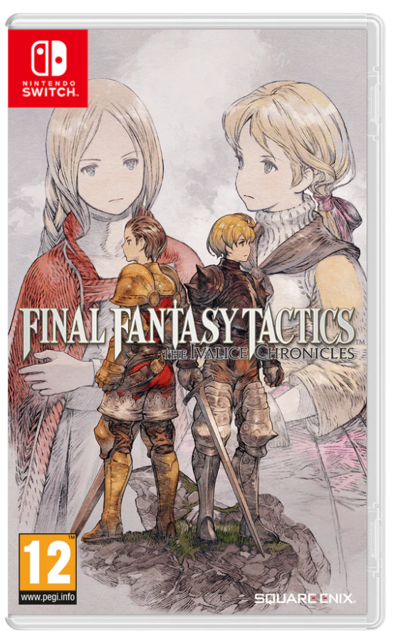 Game box for 'Final Fantasy Tactics: The Valis Chronicles' on Nintendo Switch with characters illustration.