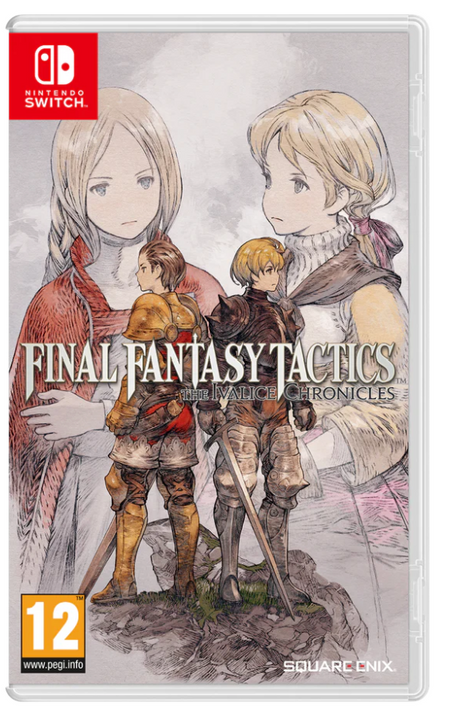 Game box for 'Final Fantasy Tactics: The Valis Chronicles' on Nintendo Switch with characters illustration.