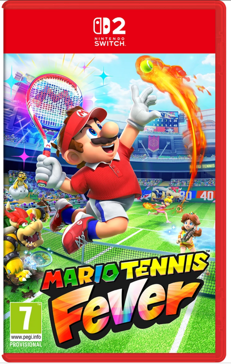Nintendo Switch game cover for 'Mario Tennis Fever' featuring a character holding a tennis racket.