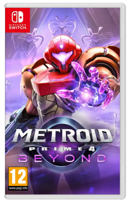 Game case for 'Metroid Prime 4 Beyond' on Nintendo Switch with character holding a weapon.