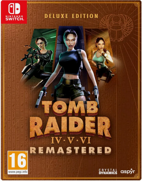 Tomb Raider IV-VI Remastered Deluxe Edition packaging for Nintendo Switch