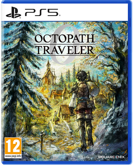 Game cover of 'Octopath Traveler' for PS5 with a snowy landscape and character.