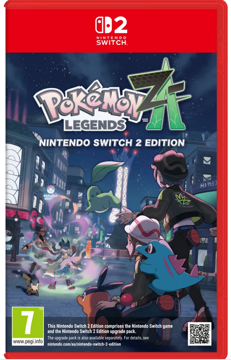 Pokémon Legends A – Nintendo Switch 2 Edition packaging with characters and cityscape.