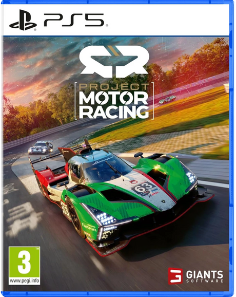 Game box for 'Project Motor Racing' with PS5 logo and racing cars on a track