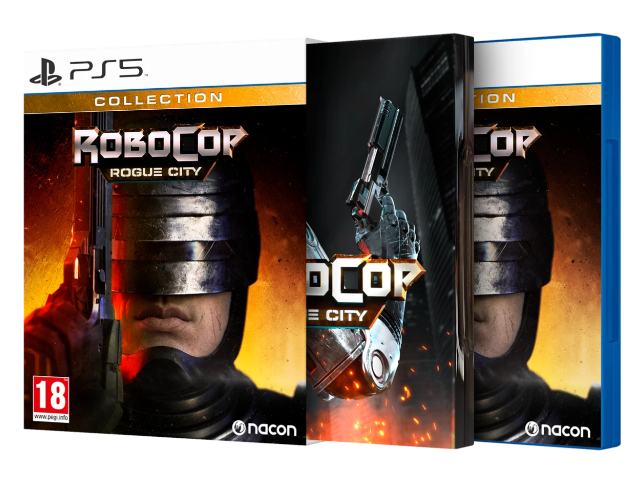 RoboCop: Rogue City game collection packaging for PS5 with nacon branding.