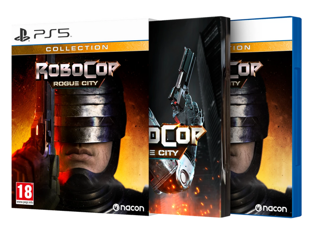 RoboCop: Rogue City game collection packaging for PS5 with nacon branding.