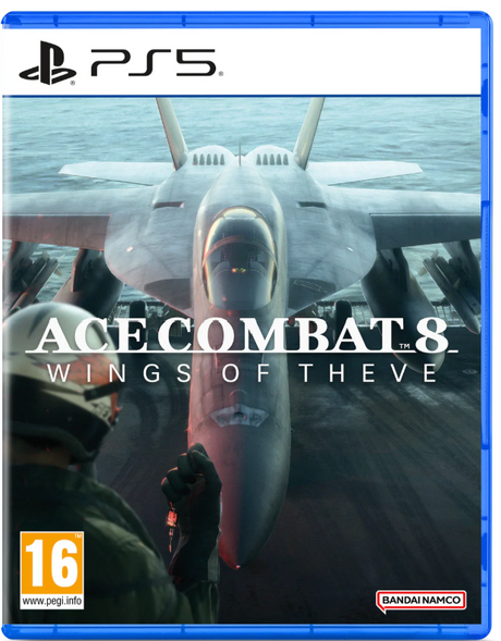 Game cover of 'Ace Combat 8: Wings of the Eve' for PS5 with a fighter jet and pilot.