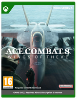 Game cover of 'Ace Combat 8: Wings of the Eve' for Xbox Series X with a fighter jet and pilot.