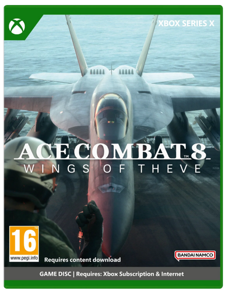 Game cover of 'Ace Combat 8: Wings of the Eve' for Xbox Series X with a fighter jet and pilot.