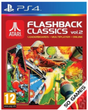 Front cover of the PlayStation 4 game Flashback Classics vol.2 by Atari, featuring a red background, PS4 branding, Atari logo, illustrated retro space-themed artwork, a PEGI 12 rating mark, and a diagonal '50 Games' banner.