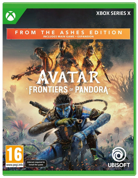 Game box for 'Avatar: Frontiers of Pandora' on Xbox Series X with characters and landscape.