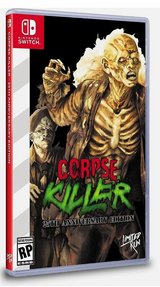 Game box for 'Corpse Killer 25th Anniversary Edition' on Nintendo Switch with zombie graphics.