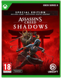 Assassin's Creed Shadows Special Edition packaging for Xbox Series X with a samurai character on a red background.