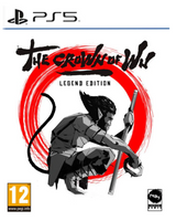 PS5 game cover for The Crown of Wild: Legend Edition, featuring a black and white illustrated warrior in front of a large red circular brushstroke on a white background, with PS5 branding, a PEGI 12 rating logo, and a Nicki Game Studios logo.