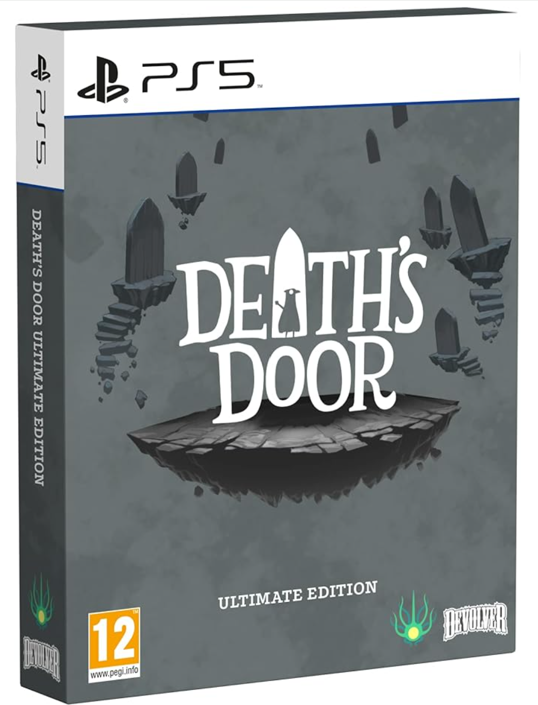 Box for 'Death's Door' game on PS5 console, featuring game title and logos.