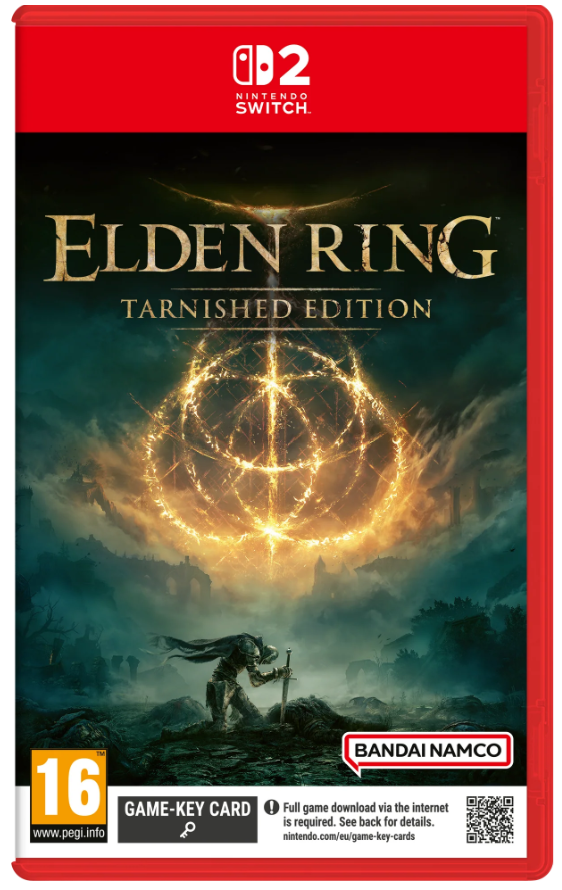 Elden Ring Tarnished Edition packaging for Nintendo Switch with Bandai Namco logo.