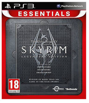 PlayStation 3 game case for 'The Elder Scrolls V: Skyrim Legendary Edition' with Bethesda logo.