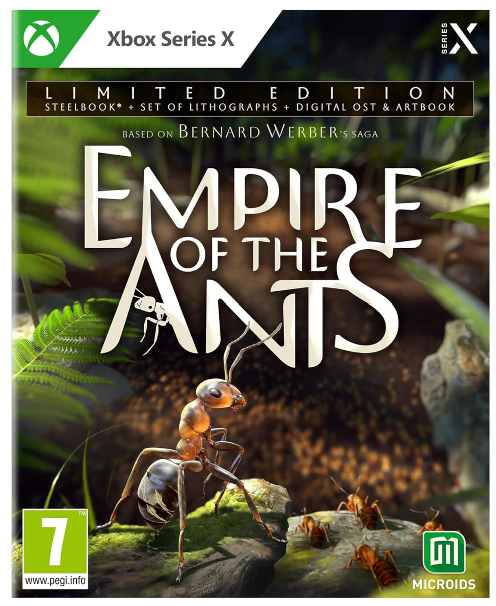Game cover of 'Empire of the Ants' for Xbox Series X with ant imagery and limited edition details.