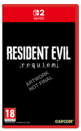 Resident Evil Requiem game case for Nintendo Switch with red and black design.