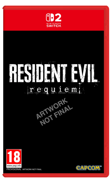 Resident Evil Requiem game case for Nintendo Switch with red and black design.