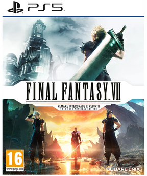 Cover of 'Final Fantasy VII Remake Intergrade Rebirth' for PS5 with characters and cityscape.