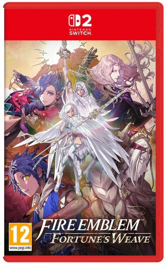 Game cover for 'Fire Emblem: Fortune's Weave' on Nintendo Switch with characters and red border.