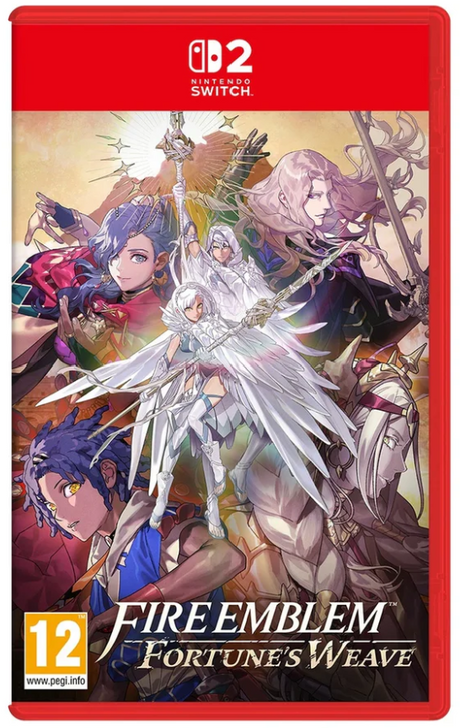 Game cover for 'Fire Emblem: Fortune's Weave' on Nintendo Switch with characters and red border.