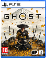 Game cover for 'Ghost of Yotei' on PS5 with a samurai holding swords and Mount Fuji in the background.