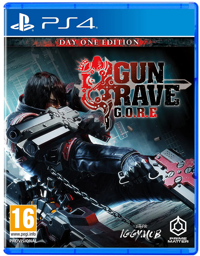 Game case for 'Gungrave Gore' Day One Edition on PS4 with character holding a gun.