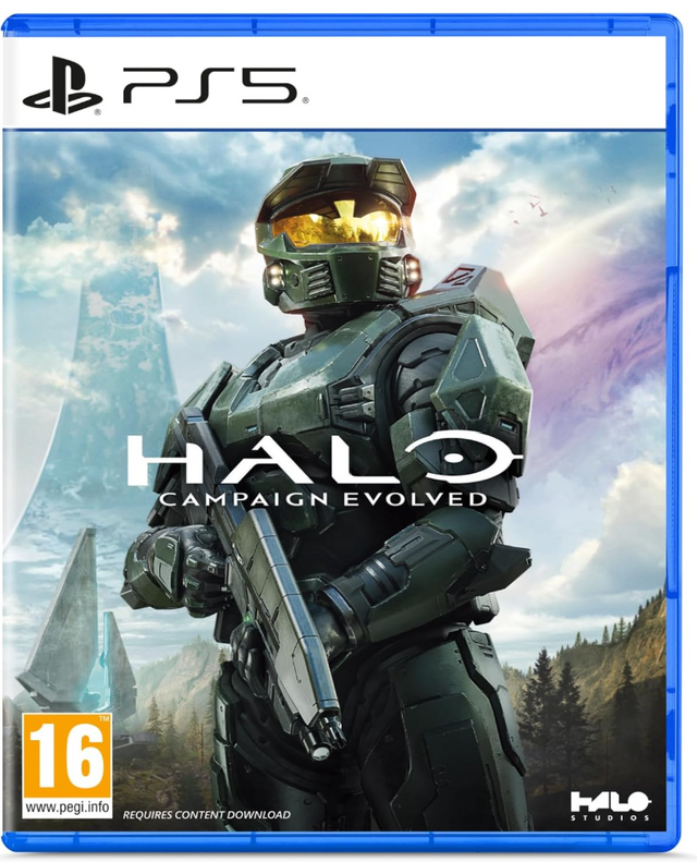 Halo game cover for PS5 with a futuristic soldier and mountainous landscape