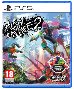 PlayStation 5 game disc for 'High on Life 2' with colorful graphics and character on a skateboard.