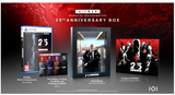 Hitman 25th Anniversary Box with game case, DVD, and collectible card on a red and black background.