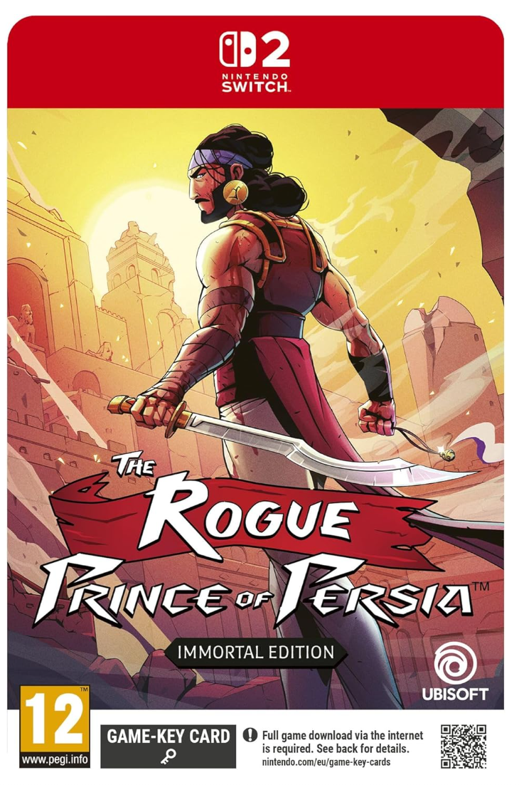 Game case for 'The Rogue Prince of Persia' on Nintendo Switch with a character holding a sword.