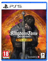 Kingdom Come Deliverance Royal Edition game cover for PS5 with a warrior holding a sword.