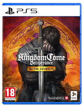 Kingdom Come Deliverance Royal Edition game cover for PS5 with a warrior holding a sword.