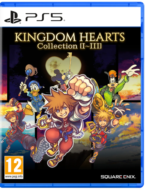 Kingdom Hearts Collection I-III game case for PS5 with characters and branding.