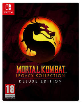 Mortal Kombat Legacy Kollection Deluxe Edition packaging for Nintendo Switch with dragon logo.