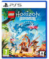 PlayStation 5 game disc cover for 'LEGO Horizon Adventures' with characters and dragon on a blue background.