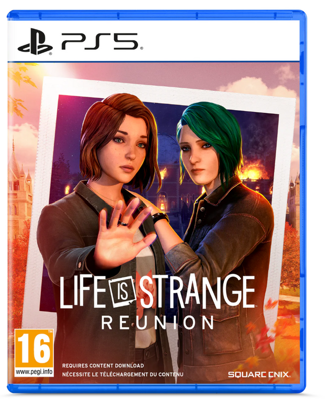 PlayStation 5 game case for 'Life is Strange: Reunion' featuring two characters against a cityscape background.