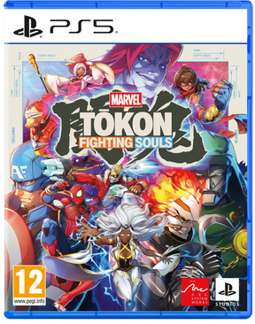 Front cover of the Marvel Toki Fight Souls video game for PlayStation 5, showing a blue PS5 case with a highly detailed multicolor comic-style character illustration and visible PS5, Marvel, and Sony branding.