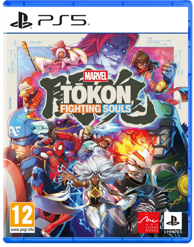 Front cover of the Marvel Toki Fight Souls video game for PlayStation 5, showing a blue PS5 case with a highly detailed multicolor comic-style character illustration and visible PS5, Marvel, and Sony branding.