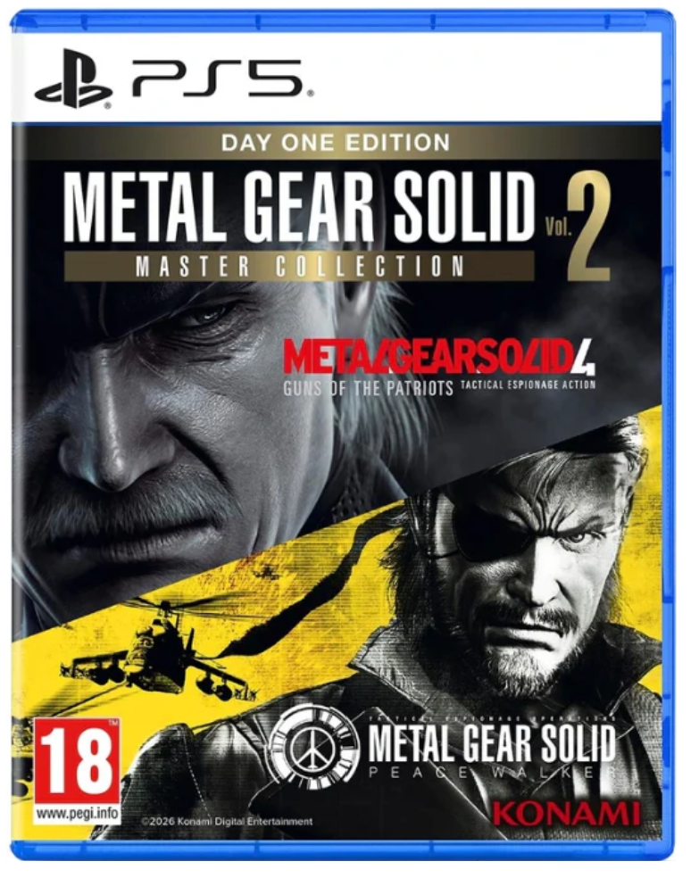 Metal Gear Solid Vol. 2 Master Collection game case for PS5 with Konami branding.