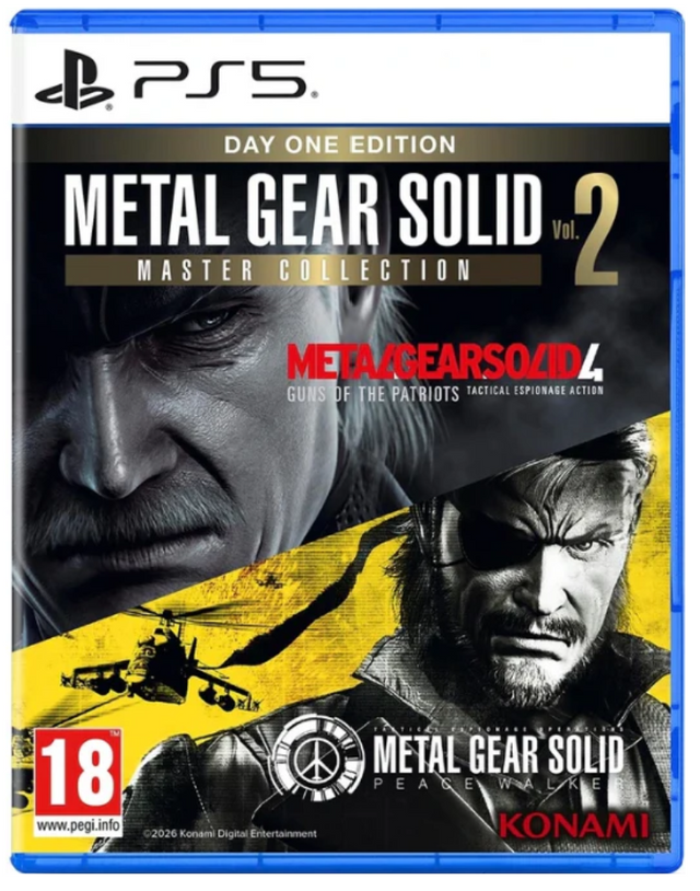 Metal Gear Solid Vol. 2 Master Collection game case for PS5 with Konami branding.