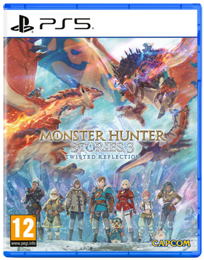 Game box for 'Monster Hunter Stories 3' on PS5 with characters and creatures.