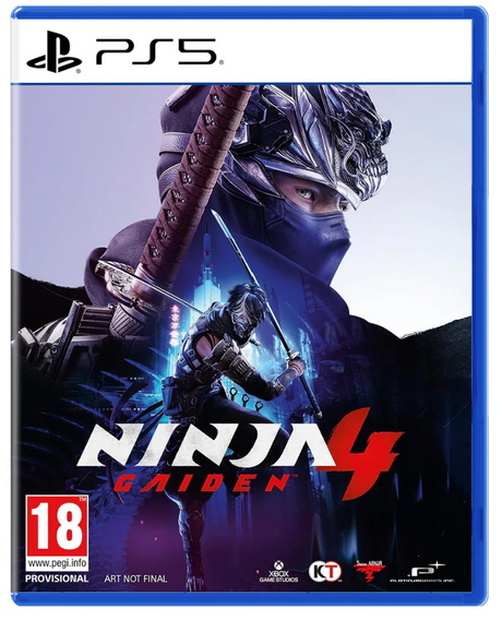 PlayStation 5 game disc cover for 'Ninja Gaiden 4' with a ninja character holding a sword.