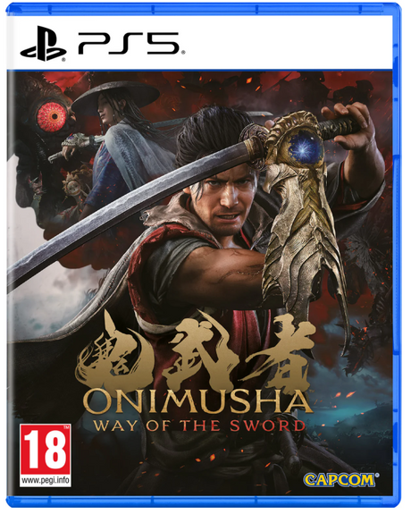 Game box for 'Onimusha: Way of the Sword' on PS5 with a character holding a sword.